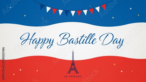 Bastille Day Illustration With Eiffel Tower And French Flag Colors
