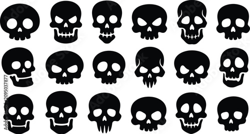 Bild auf Leinwand Black Skull Icons Set for Halloween and Gothic Designs