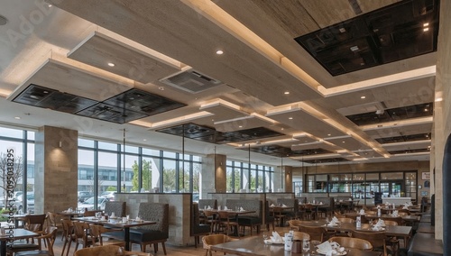 Dining Area With a Modern Design and Large Windows Showing Daylight