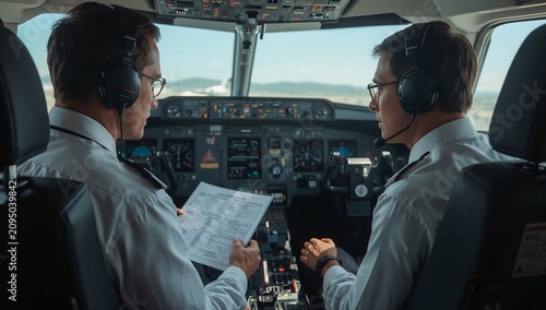 Pilot Operates Aircraft Controls From Cockpit During Flight Over Clouds