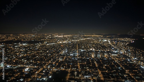 City Skyline at Night Showing Lights and Streets From High Above in an Urban ...