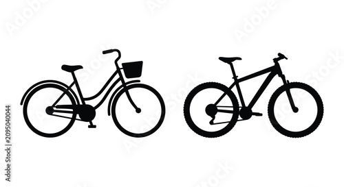 Foto Two bicycles in black silhouette featuring a classic cruiser and a modern mounta