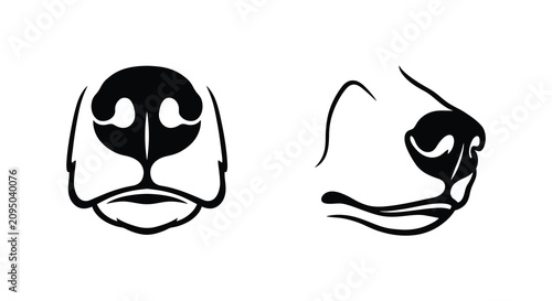 Tableau sur toile Two canine muzzle silhouettes featuring a frontal and profile view black on whit