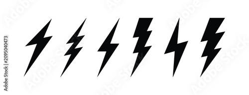 Bilde på lerret Bolt Symbols Set: A collection of black lightning bolt symbols in various styles, representing power, energy, and speed
