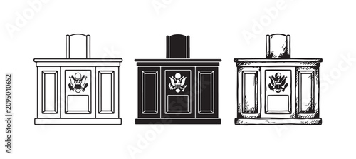Fotografía American Judge's Bench Icons: Line Art, Solid Black, and Hand-Drawn Sketch Style