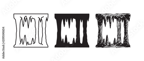 Bild auf Leinwand Abstract Cave Opening Icons: Outline, Solid Black, and Hand-Drawn Sketch Styles