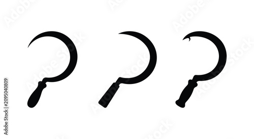 Foto Three Sickles In Black Silhouette Against A White Background Silhouette sickle a