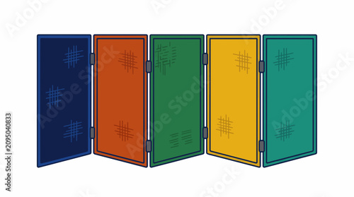 Modern interior design concept with folding screens in vibrant colors and textured surfaces concept.