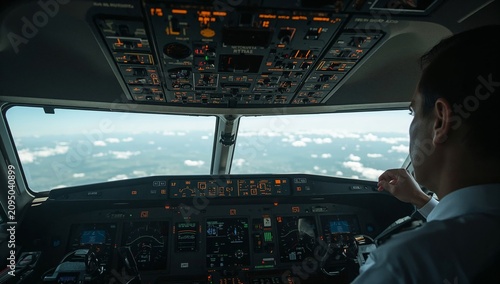 Pilot Operates Airplane During Descent Over Landscape on a Sunny Day