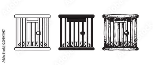 Canvas Print Prison Cell or Cage Icons Set: Outline, Solid Silhouette, and Hand-Drawn Sketch