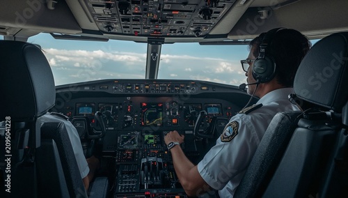 Pilot Operates Aircraft at High Altitude During Flight Over Clouds