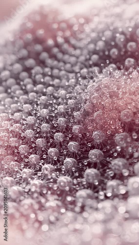 Millions of transparent circular cells rotate synchronously revealing mysterious material behavior with refined laboratory aesthetics