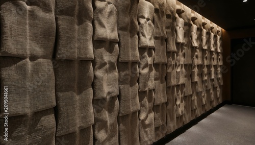 Wall Design With Textured Fabric in a Modern Indoor Space During Evening Hours