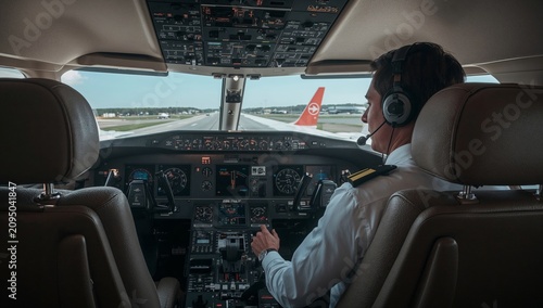 Pilot Operates Aircraft in Flight During Daytime With Clear Skies Above Mount...