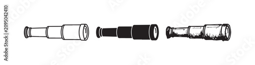 Fotografie Extended monocular telescope with disconnected part, shown in outline, solid, an