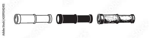 Foto Compact monocular telescope icon set, depicting a retracted spyglass in outline,