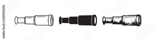 Foto Extended monocular telescope with disconnected part, shown in outline, solid, an