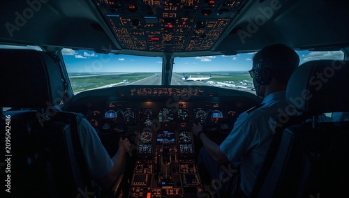 Cockpit View of Pilots Landing at an Airport During Daytime With Clear Skies ...