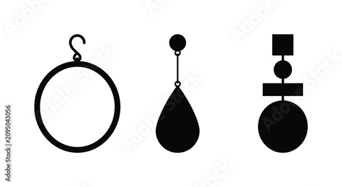 Canvas Print Three black jewelry silhouettes featuring a hoop teardrop and stacked bead desig