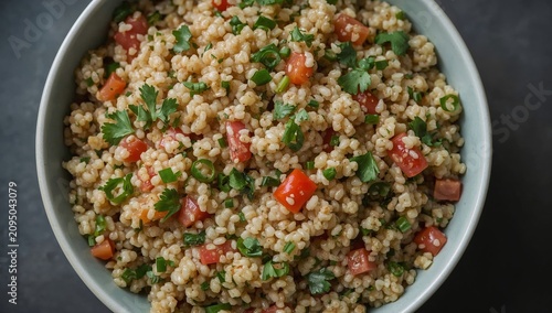 Healthy Salad With Bulgur Wheat and Fresh Vegetables on a Table