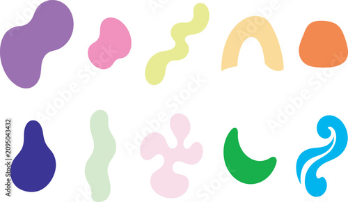 фотографія Set of colorful organic and abstract fluid shapes with abstract colorful geometr