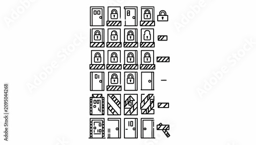 Hand Drawn Door Icon Set Grid.