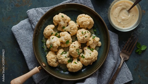 Cauliflower Served on a Plate With Sauce and Herbs for a Meal at Home in the ...