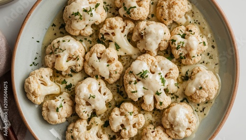 Cauliflower Served on a Plate With Sauce and Herbs for a Meal at Home in the ...