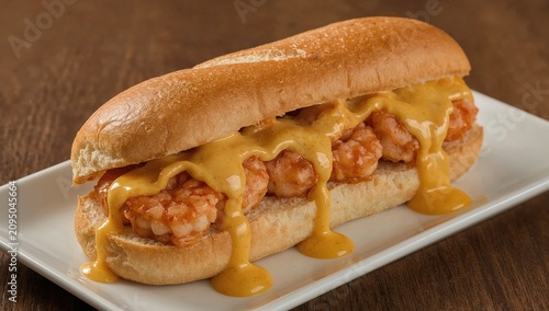 Shrimp Sandwich With Sauce, Lettuce, and Bread Served on a Plate