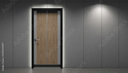 Modern Door in a Gray Wall With Lighting at an Indoor Location in the Evening