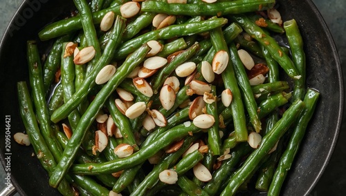 Green Beans With Almonds Served in a Bowl on a Kitchen Counter