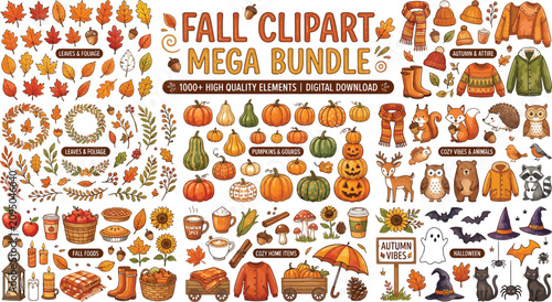 Fall clipart mega bundle with autumn elements