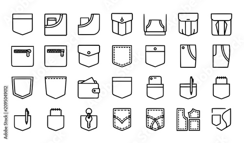 Obraz na płótnie Pocket outline icon set with shirt jeans jacket clothing sewing and garment edit