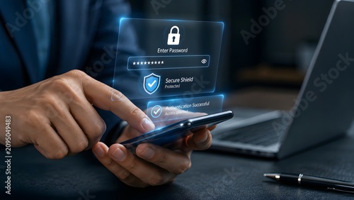 Obraz w ramie Secure digital access multi factor authentication and password protection concept