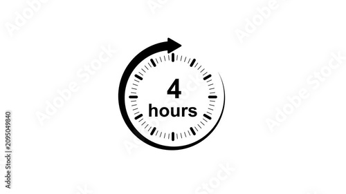 Clock 4 hours icon, isolated on White background with alpha channel Clock , timer time passage waiting time Motion Graphic concept animation