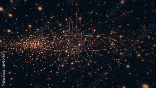Particles Move in Space With Glowing Lights Around Them in an Abstract Design