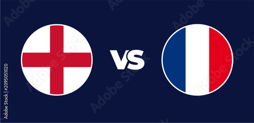 Quadro su tela England vs France national flags in circle format, circular flag icons, vector i