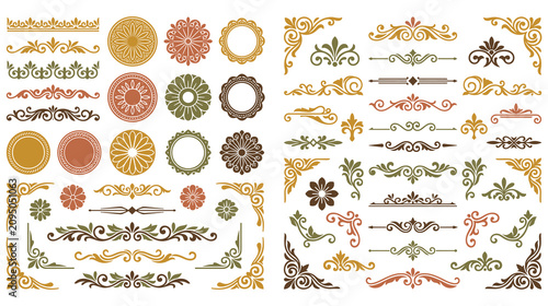 Φωτογραφία Vintage floral decorative set with borders and frames.