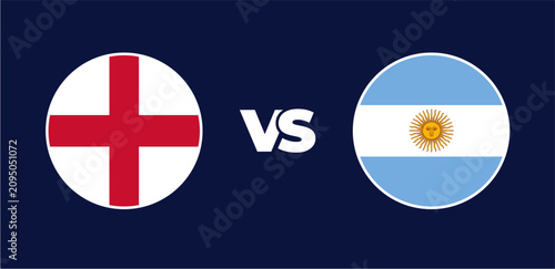England vs Argentina national flags in circle format, circular flag icons, vector illustration of rivalry concept