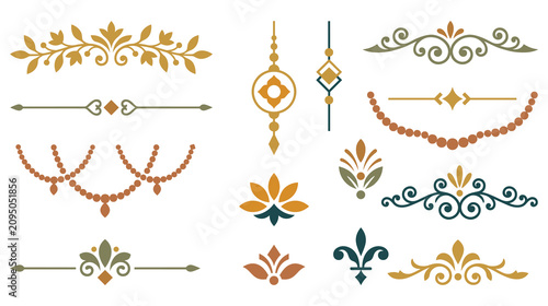 Fotografie Set of elegant decorative floral dividers and ornaments.
