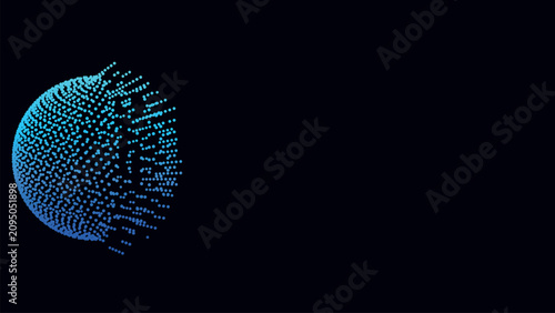Foto Abstract sphere of blue dots disintegrating, digital concept