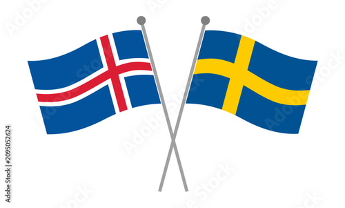 Foto Crossed national flags of Iceland and Sweden on flagpoles representing diplomati