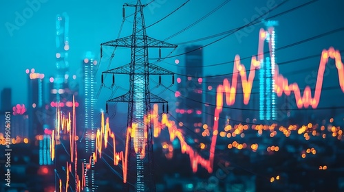 Power sector finance graph over grid infrastructure picture