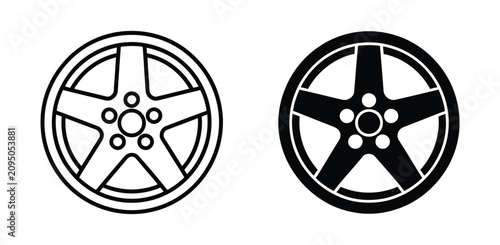 Tableau sur toile Automotive alloy car wheel rim icon set, outline and solid style symbols for vehicle customization, transportation and garage design