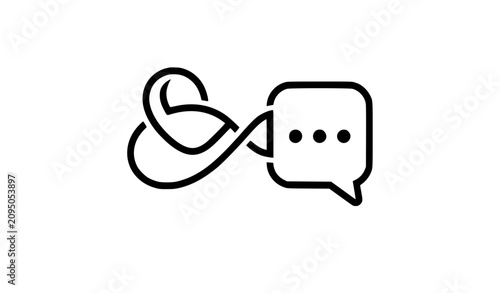 Modern Continuous Line Chat Bubble Icon with Elegant Loop Ribbon Vector Illustration