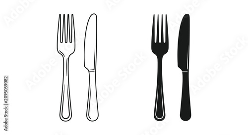Bild auf Leinwand Fork And Knife Set Black And White Silhouette