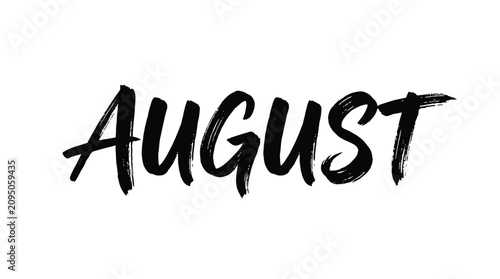 Black ink brush calligraphy word august written with artistic texture on a clean white background