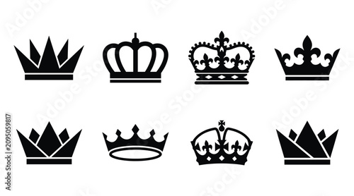 Cuadro en lienzo Set of crown icons, royal symbols, king and queen headwear, vector illustration