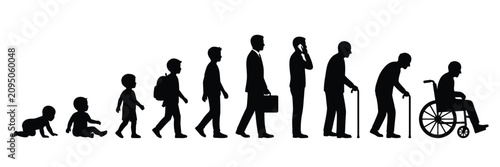 Fényképezés Human life cycle from infancy to old age, silhouette of a person growing from ba