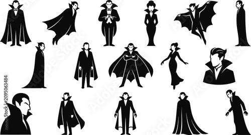 фотографія Black silhouettes of vampires in various poses for Halloween designs